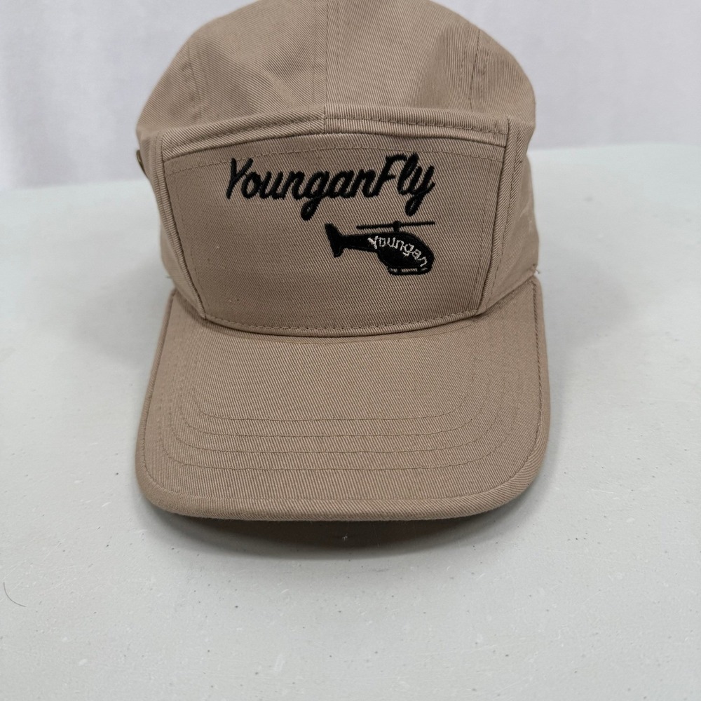 Youngan Fly Baseball‎ Cap 5 Panel Hat Helicopter Logo Beige Tan Adjustable